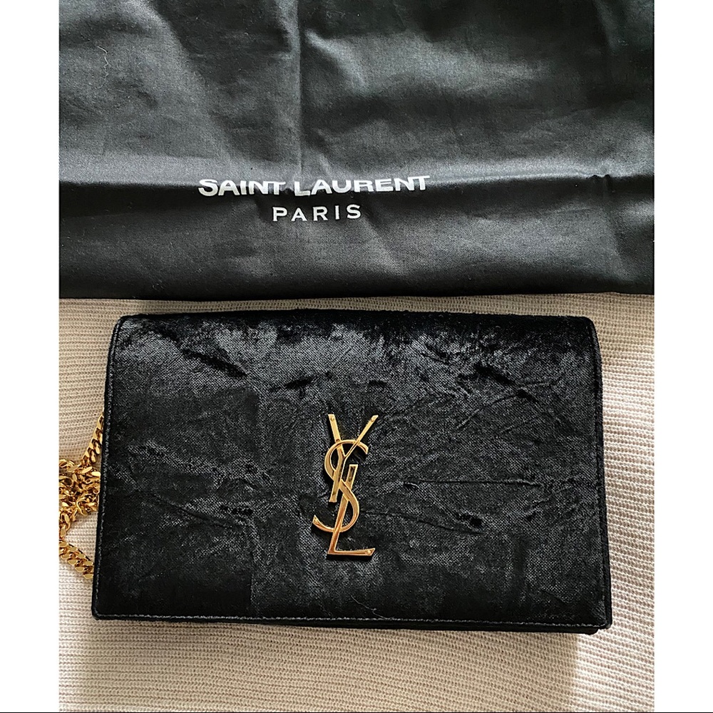 SAINT LAURENT Velvet Monogram Chain Wallet